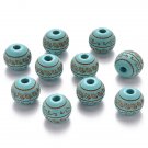 woodbeads,turquoise,9mm,10mm,engraved,patterned