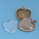 Clear, domed glass heart for image jewelry, 25x25x6mm, 4pcs