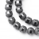 Matte/glossy glass beads, 6mm round, black, 1 strand