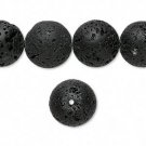 Lavasten, 14mm runda pärlor, svarta, 5st