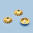Bead caps, gold-plated brass, 6x2mm ribbed, fits 6-8mm bead. Sold per pkg of 20.