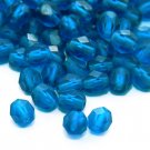 Czech Fire Polished faceted beads, 6mm round, Matte Capri Blue, 50pcs