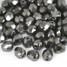 Czech Fire Polished faceted beads, 6mm round, Hematite, 50pcs