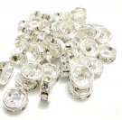 Rhinestone beads, clear, silver-plated, 6x2.5mm, 25 pcs.