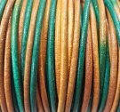 Rund rem av äkta läder, 2mm, flerfärgad grön/brun, pris per 1m