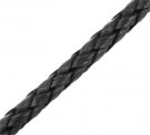 Rund flätad rem av äkta läder, 4mm, svart, säljs per meter