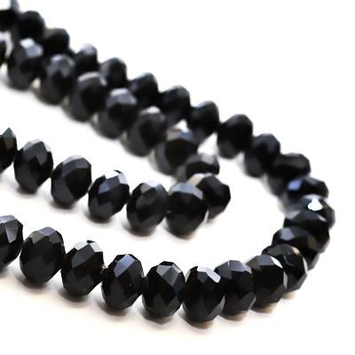 Faceted glass beads, 10x7mm rondelles, black, 20pcs