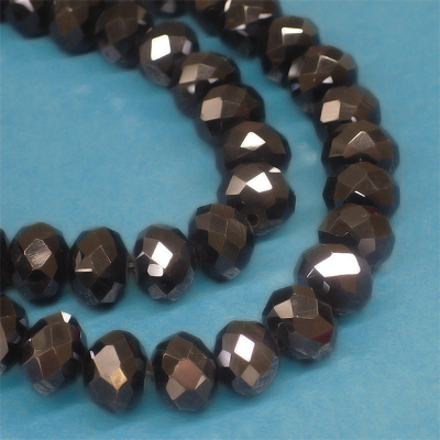 Faceted glass beads, 12x8mm rondelles, black AB, 20pcs