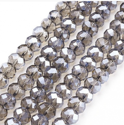 Faceted glass beads, 10x7mm rondelles, smokey grey, 20pcs