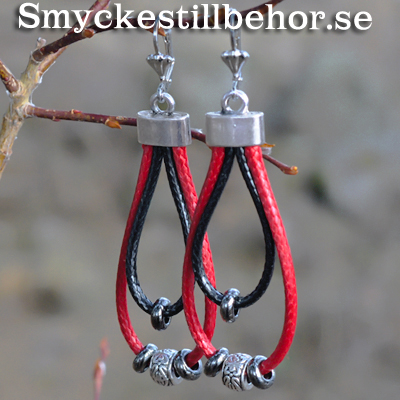 Simple earrings with cords and metal meads