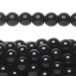 Bead, natural black obsidian, 7-8mm round, 24-25 beads></a></div><div class=