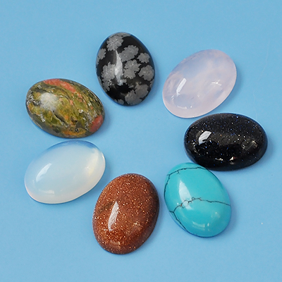Gemstone- and glass cabochons, 18x13mm, mix