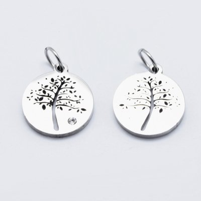 Charm, 316L stainless steel, 14x12mm tree of life, 1pc></a></div><div class=