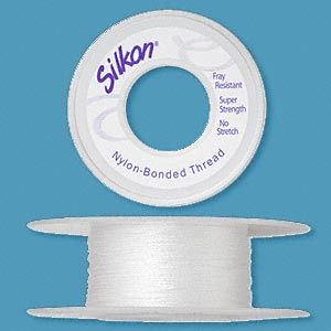 Silkon i olika grovlekar, förstärkt pärltråd av nylon, vit, 18.3m