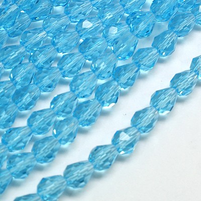 Drop-shaped glass beads, blue, faceted