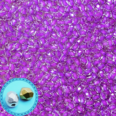 Tjeckiska Fire Polished fasetterade pärlor, 3mm rund, Violet-Lined Crystal, 5g