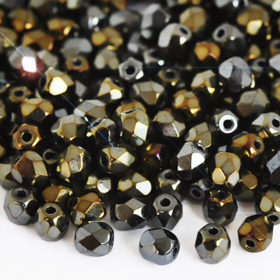 Czech Fire Polished faceted beads, 4mm round, Iris Brown, 100pcs