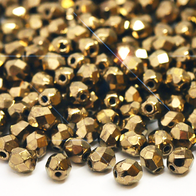 Tjeckiska Fire Polished fasetterade pärlor, 4mm rund, Gold Bronze, observera: 50-pack
