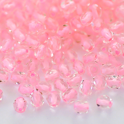 Tjeckiska Fire Polished fasetterade pärlor, 4mm rund, Pink-Lined Crystal, 100st