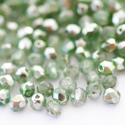 4mm Czech fire-polished beads, crystal/olivine