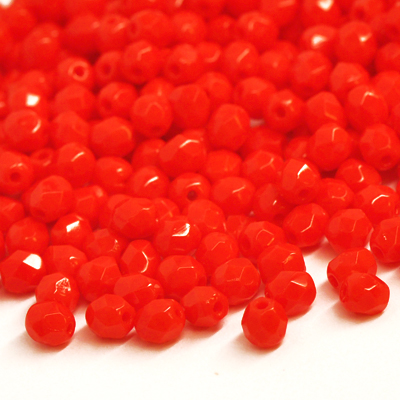 Czech Fire Polished faceted beads, 4mm round, Opaque Light Red, 100pcs