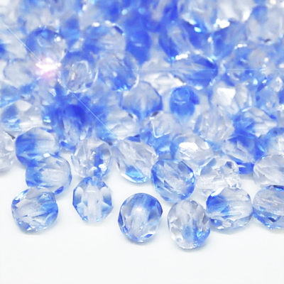 Czech Fire Polished faceted beads, 6mm round, Crystal - Sapphire, 50pcs
