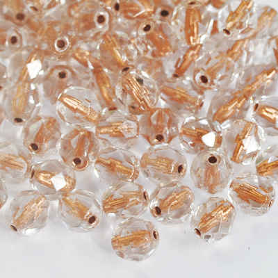 Tjeckiska Fire Polished fasetterade pärlor, 6mm rund, Copper-Lined Crystal, 50st