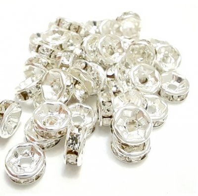 Rhinestone beads, clear, silver-plated, 6x2.5mm, 25 pcs.></a></div><div class=