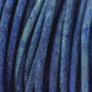 Genuine leather cord, 2mm, antique blue, priced per 1m