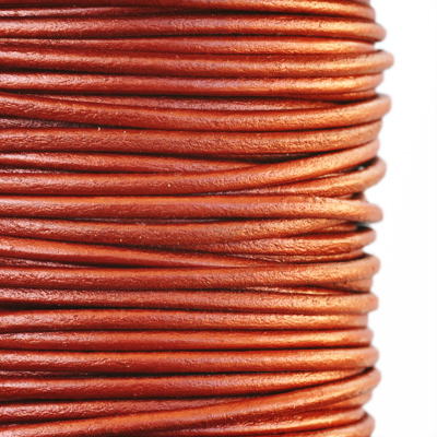 Genuine leather cord, 2mm, metallic copper, priced per 1m