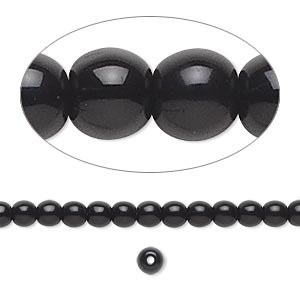 Round glass beads, 8mm, black, 1 strand (approx. 40pcs)